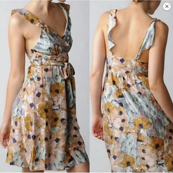 Theory Pastel Watercolor Garden Party Floral Silk Slip Dress Size 2 - Picture 1 of 8